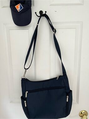 Travelon Navy Blue Anti-Theft classic crossbody bucket bag- anti theft
